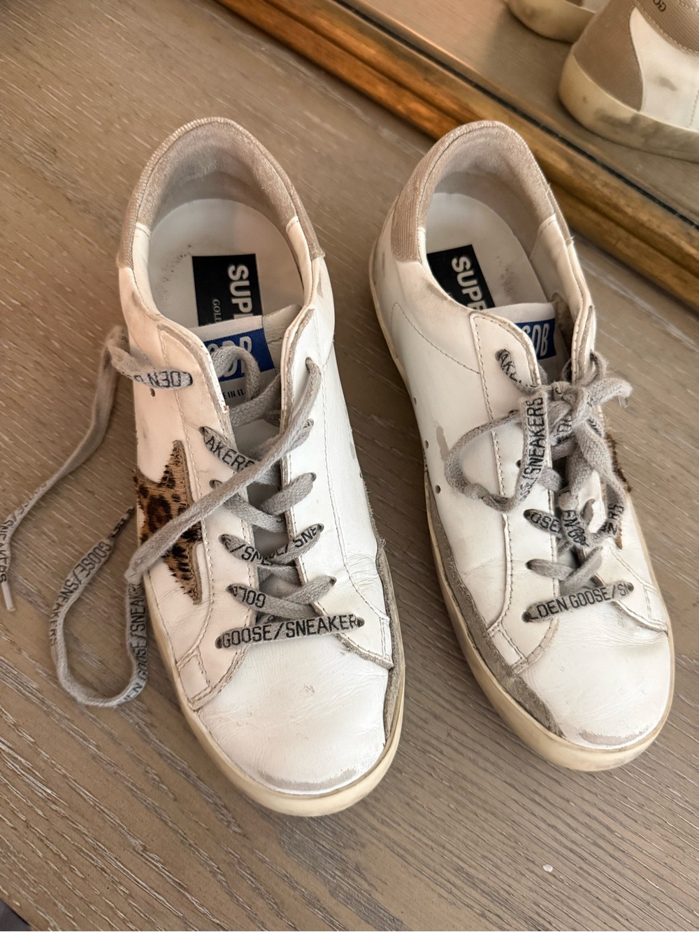 Golden Goose White Leather Sneakers with Leopard Star Accent